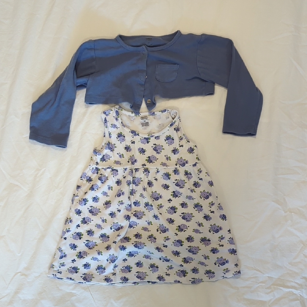 Floral Kids Dress with Blue Cardigan
